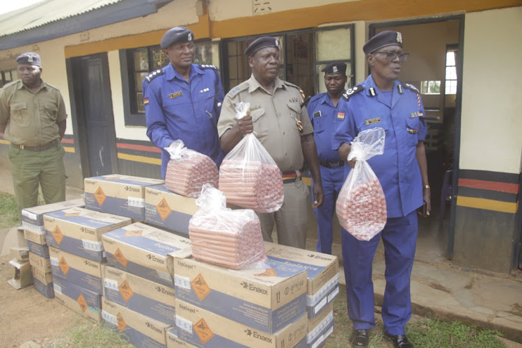File image of police officers with explosive in Migori County.